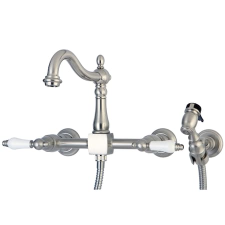 Heritage KS1268PLBS 8" Centerset Wall Mount Kitchen Faucet with Brass Sprayer KS1268PLBS